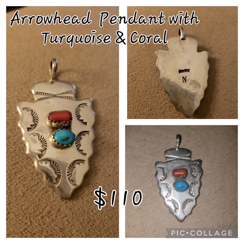 Sterling Silver Turquoise and Coral Pendant